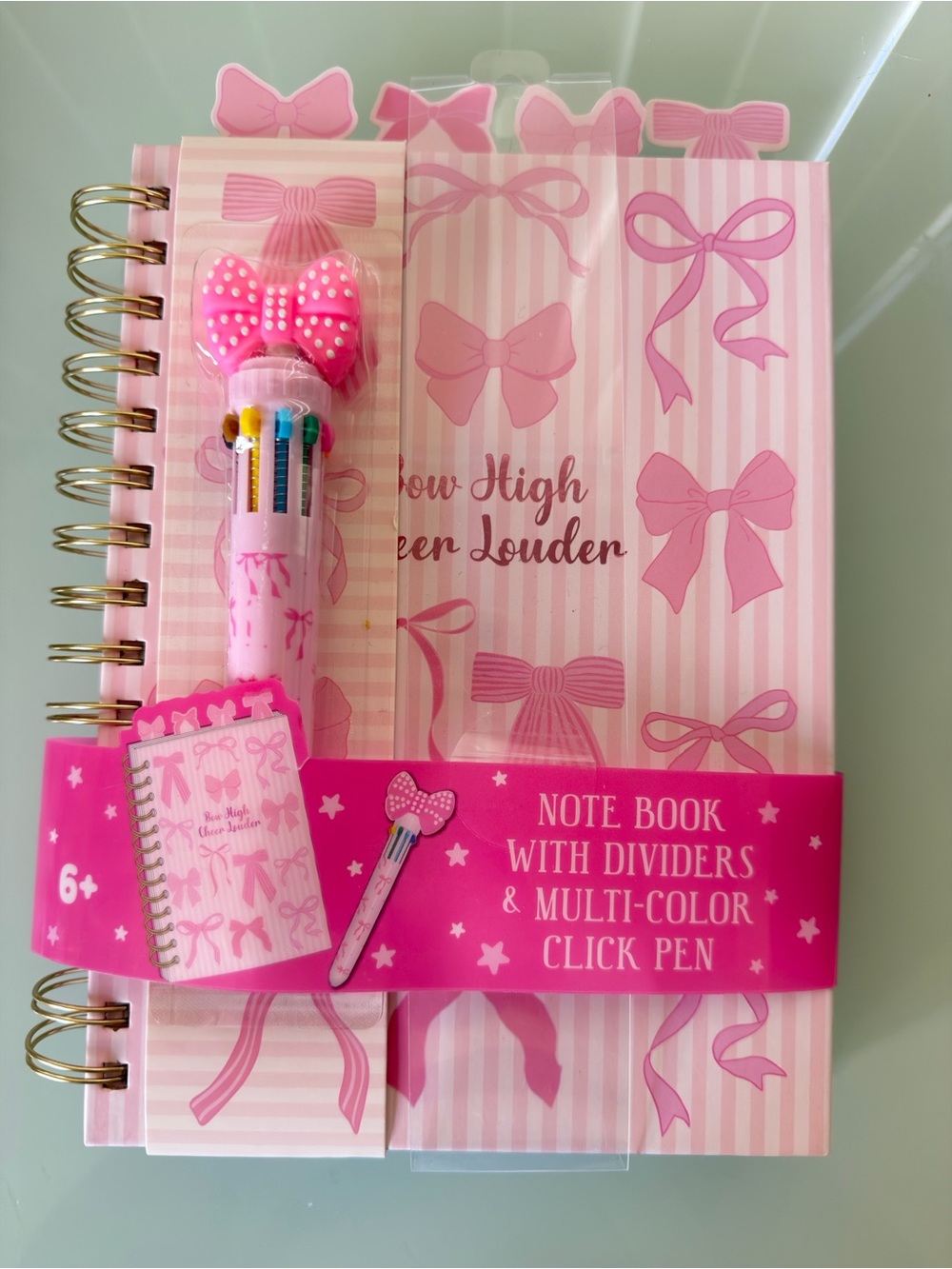 Pink Bow Notebook with Multi-Color Click Pen